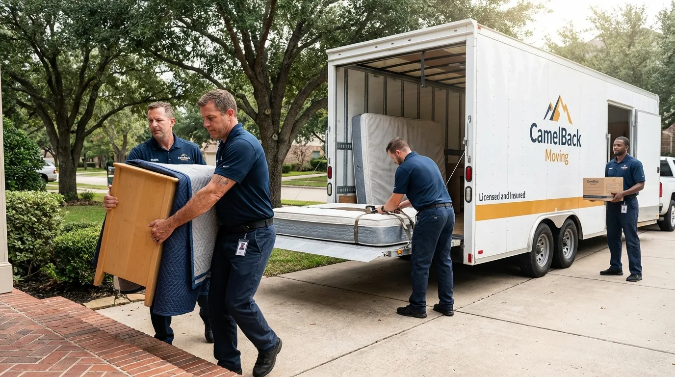 Crew loading residential truck for cross-state move from Wilton, CT