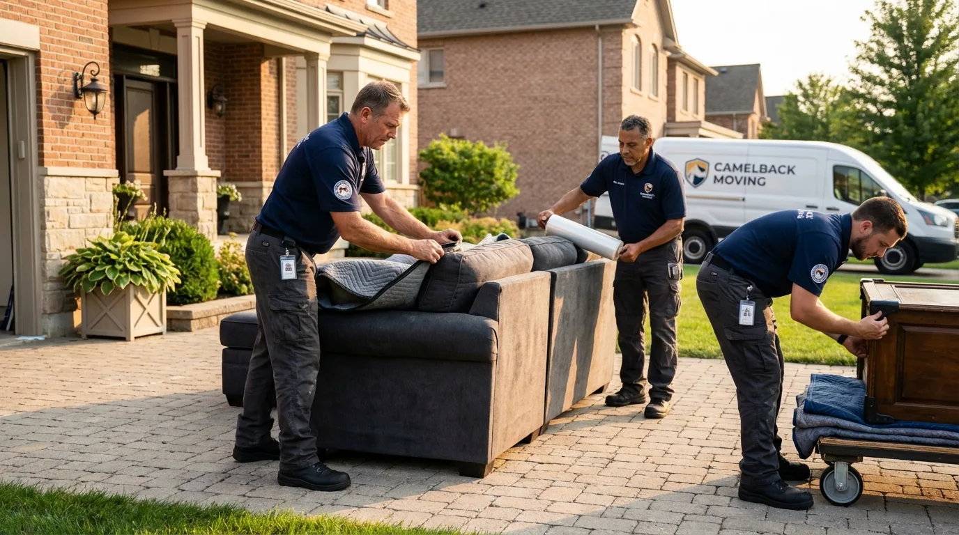 Large estate moving crew wrapping furniture in Wilton, CT